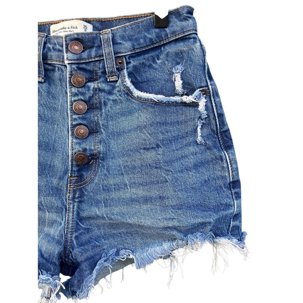 Abercrombie Curve Love Hi Rise Mom Shorts 25 0 Blue Denim Button Fly Distressed - Picture 3 of 11